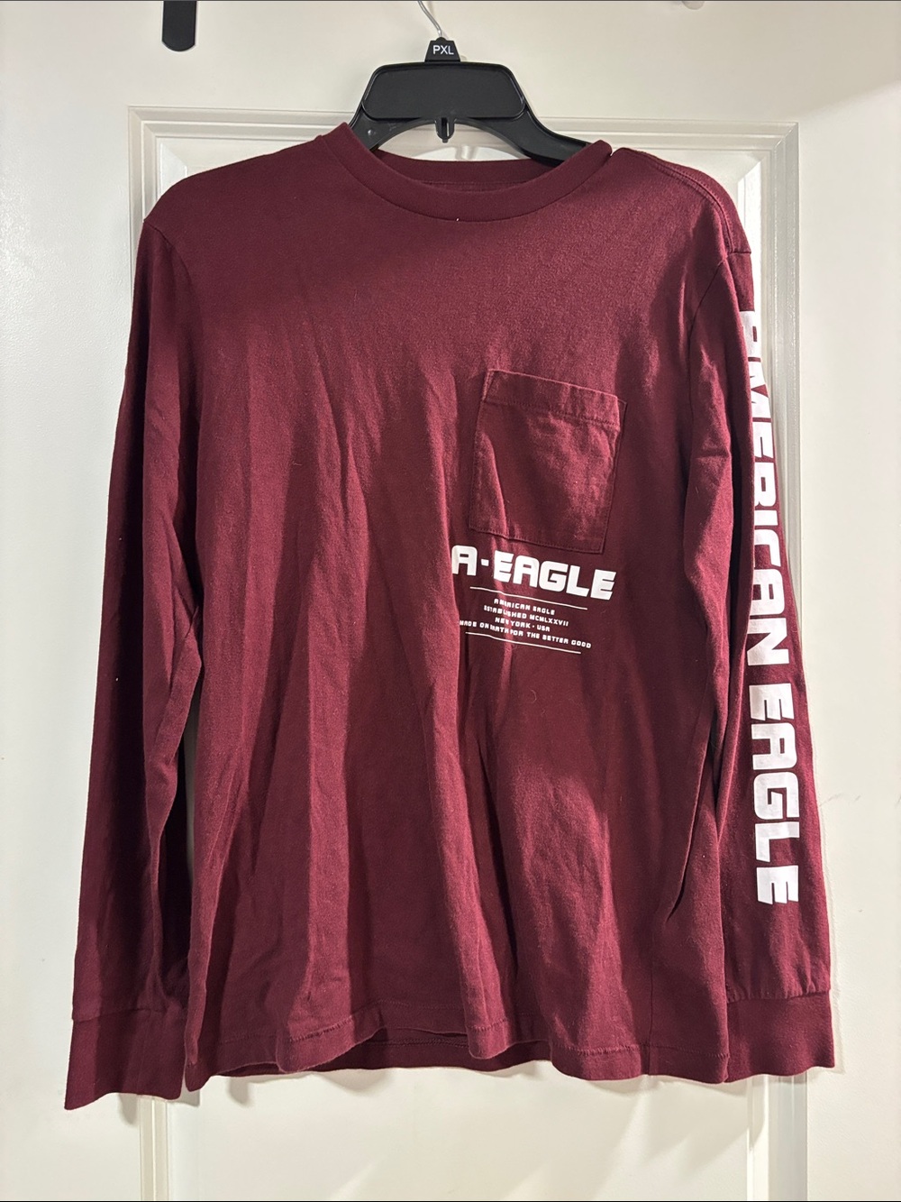 American Eagle Outfitters Long Sleeve Pocket Tee - Maroon/Burgundy